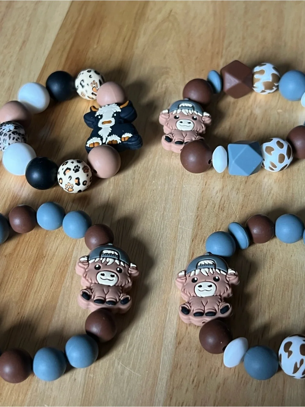 Kids Silicone Bead Teething Bracelet - Blue & Brown B156
